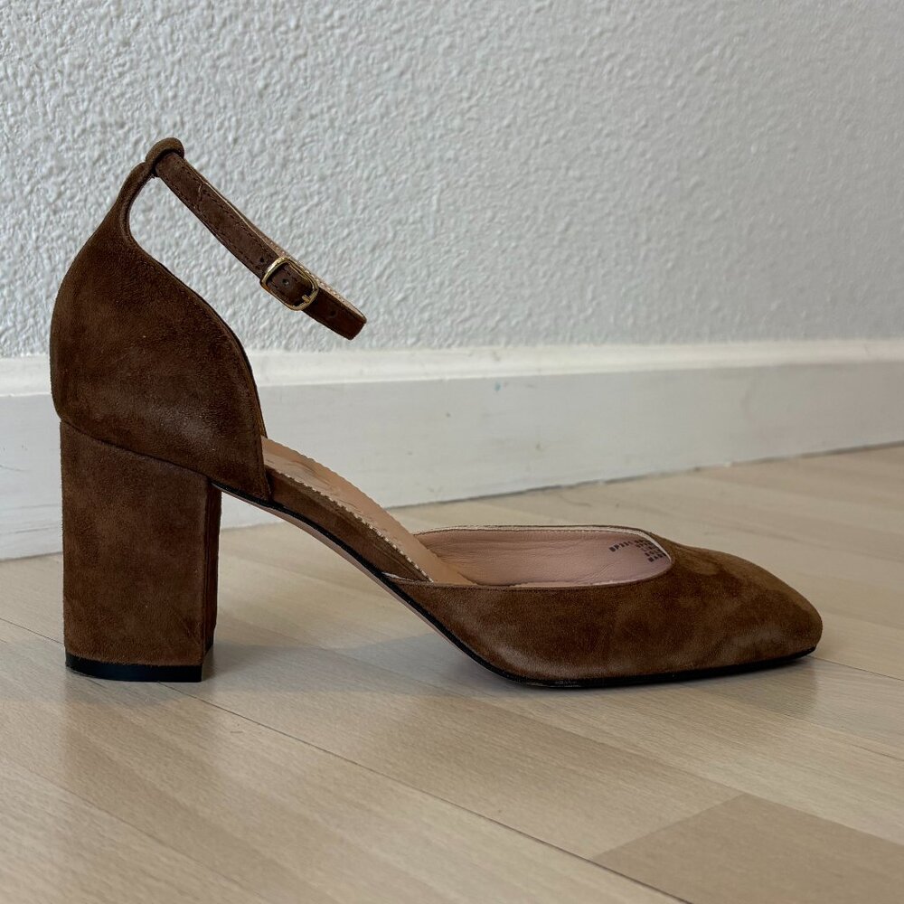 J. CREW  |  Maisie Ankle Strap Heels Brown Italian Suede 9M